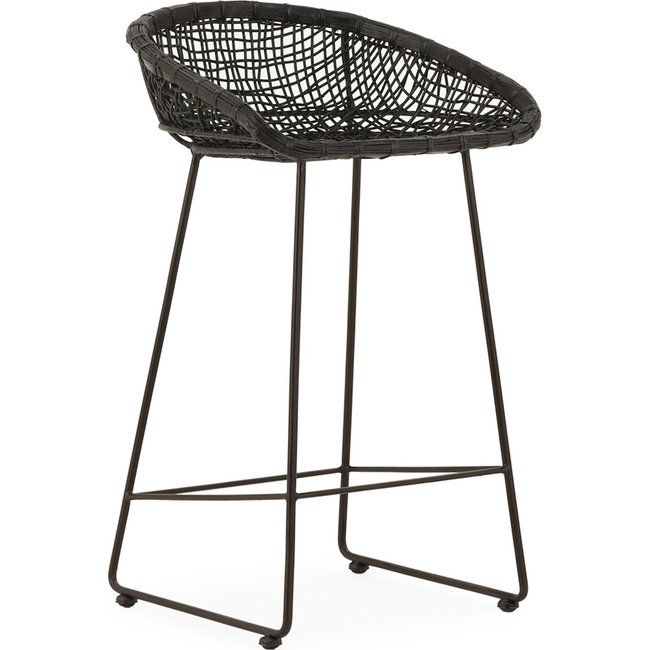 Tabouret haut  design en métal et osier tressé élégant Couleur noir osier tressé <span itemprop=