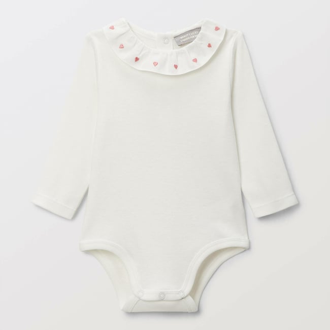 Body manches longues à col en coton BIO GOTS ecru <span itemprop=