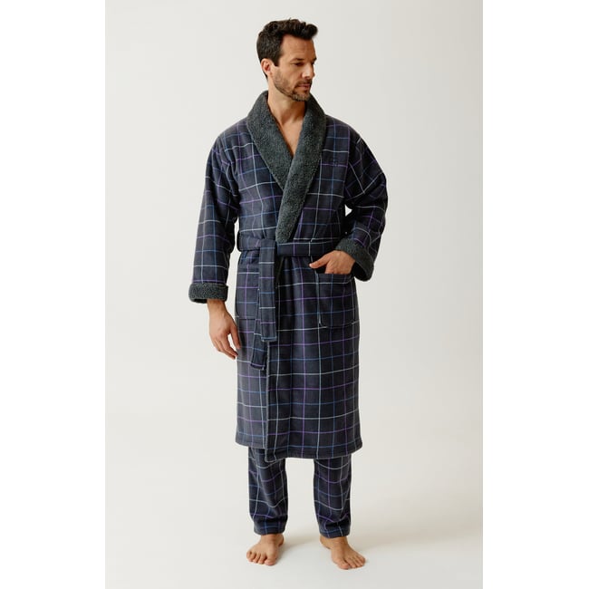 Robe de chambre en polaire à carreaux Carol ebony <span itemprop=