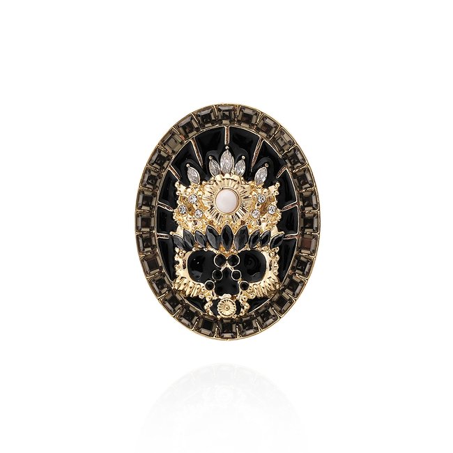 Bague ajustable avec cabochon central et strass SANCTUARY noir <span itemprop=