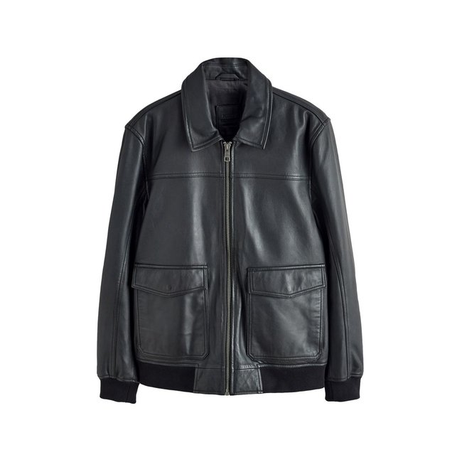 Veste en cuir avec poches plaquées signature noir <span itemprop=