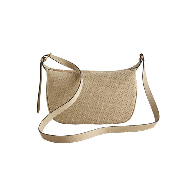 Sac bandoulière tissé grège <span itemprop=