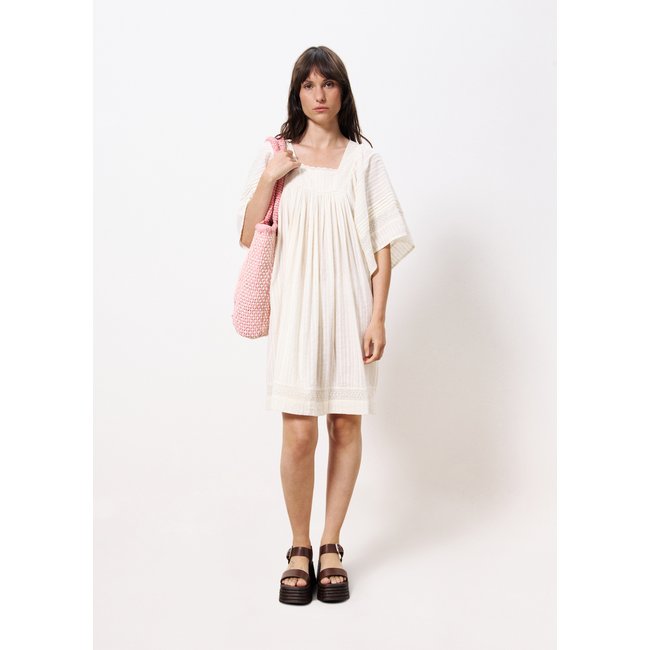 Robe  en coton ADELAIS beige crème <span itemprop=
