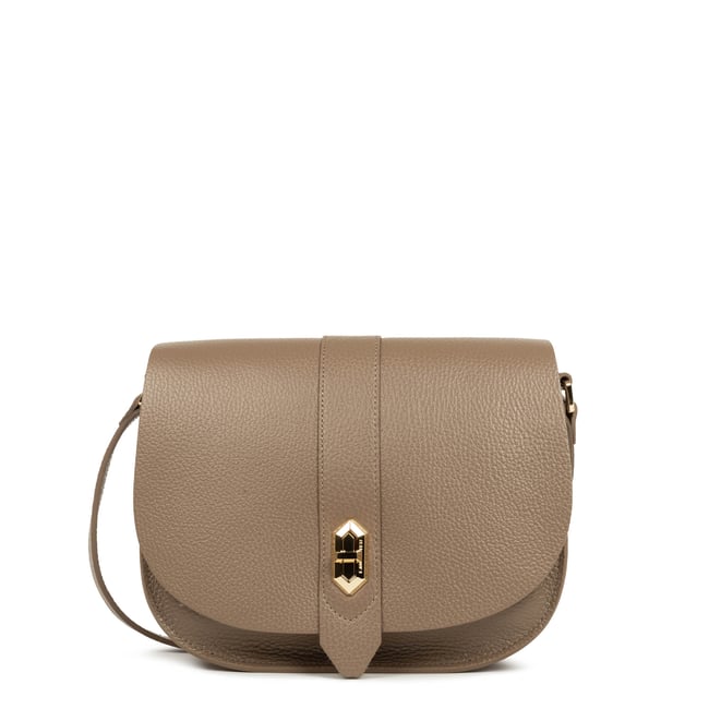 Sac besace A rabat avec fermoir TOP DOUBLE taupe - in - or <span itemprop=