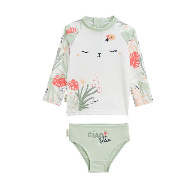 Maillot de bain bébé 2 pièces t-shirt de protection UV & culotte Arya vert <span itemprop=