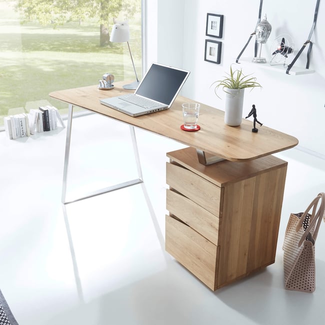 Bureau 3 tiroirs en bois massif Couleur bois naturel <span itemprop=