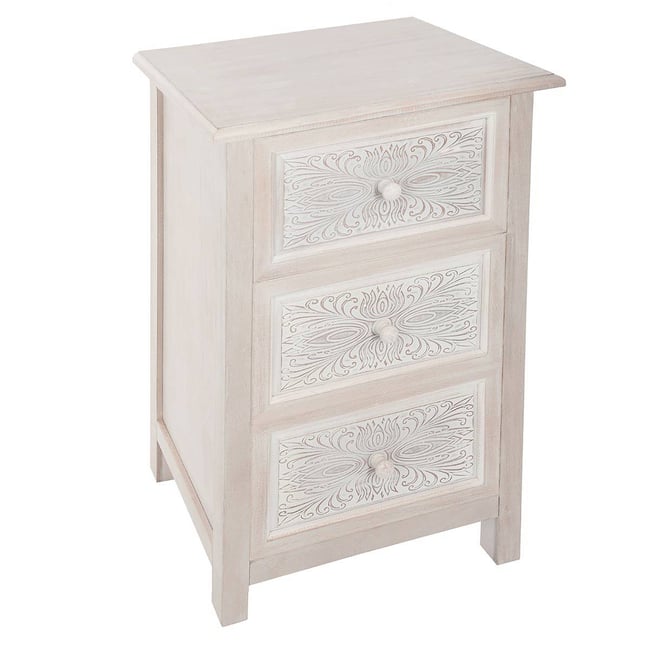 Commode 3 tiroirs en bois motifs embossés HINA Couleur blanc <span itemprop=