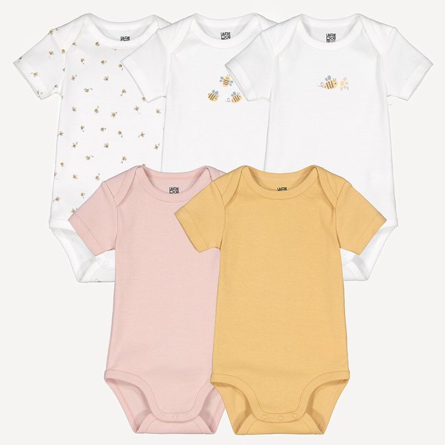 Lot de 5 bodies manches courtes, motif abeilles assortis <span itemprop=