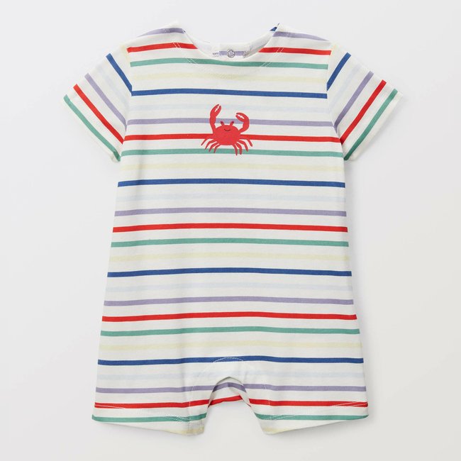 Combinaison courte rayée en coton BIO GOTS ecru <span itemprop=