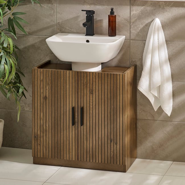 Henly 2-Door Under Sink Bathroom Storage Unit, walnut, SO'HOME