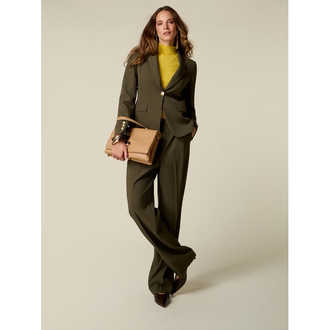 Pantalon palazzo tailleur à pinces verde militare <span itemprop=