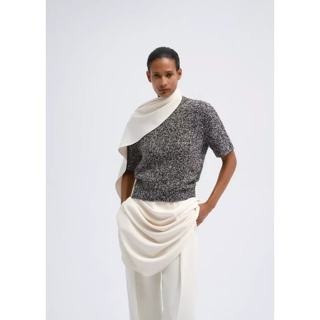 Pull chiné à manches courtes gris chiné moyen <span itemprop=