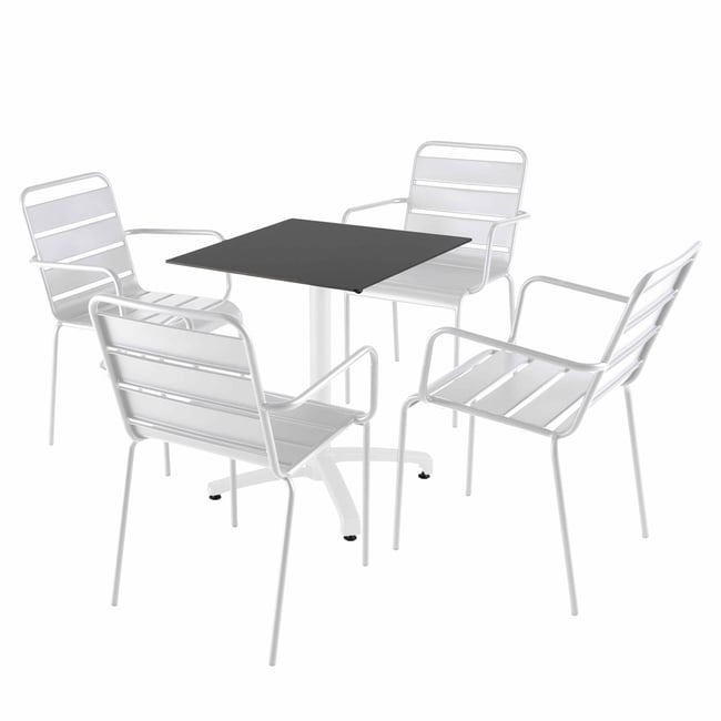 Table 60x60 cm inclinable stratifiée avec pied blanc et chaises en métal, OPERA blanc <span itemprop=