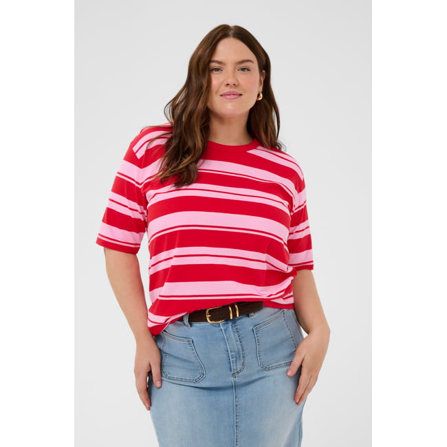 T-shirt rouge rose true red/pink stripes <span itemprop=