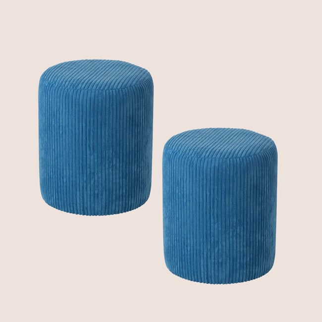 Poufs tabourets ronds en velours côtelé (lot de 2) - CHARLISE - HELLIN, DEPUIS 1862