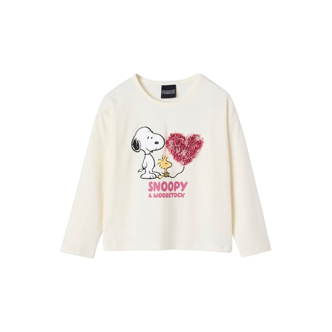 Tee-shirt manches longues Peanuts Snoopy écru <span itemprop=
