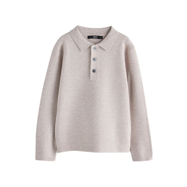 Polo en maille à col boutonné naturel <span itemprop=