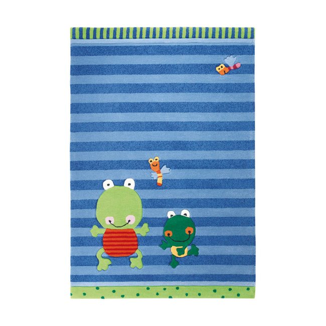 Tapis enfant motif grenouille sur fond rayé , SUSI SUMPFHOSE Couleur bleu <span itemprop=