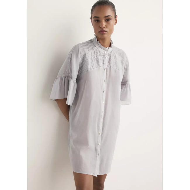 Chemise de nuit coton manches courtes gris clair/pastel <span itemprop=
