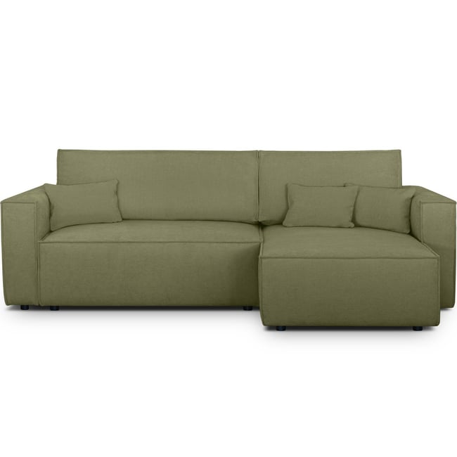 Canapé d'angle convertible 4 places en tissu chenille - LIVIA Couleur vert olive <span itemprop=