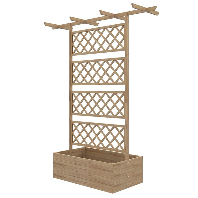 Jardinière avec treillis pergola bois sapin pré-huilé - OUTSUNNY