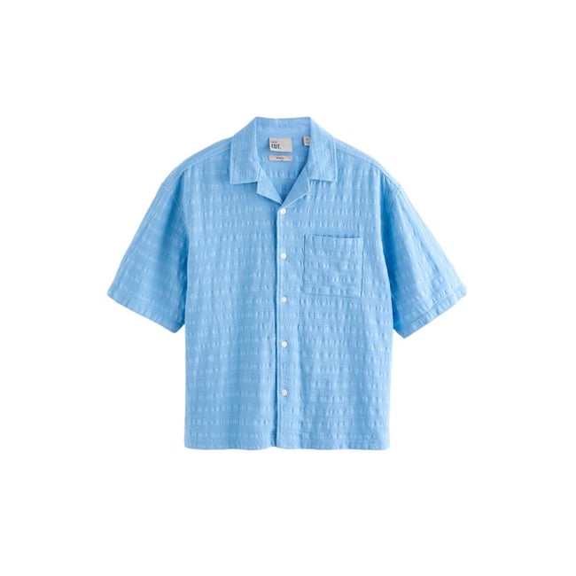 Chemise en étamine texturée edit bleu <span itemprop=