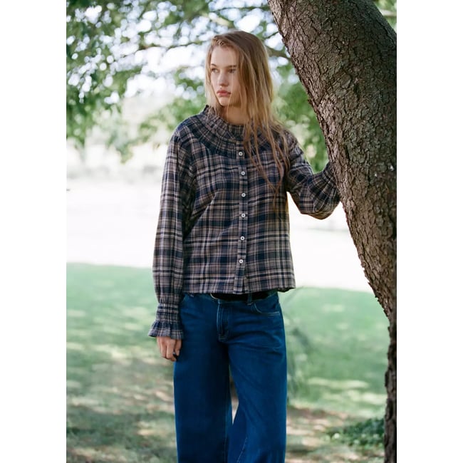 Chemise 100% coton à carreaux bleu indigo <span itemprop=