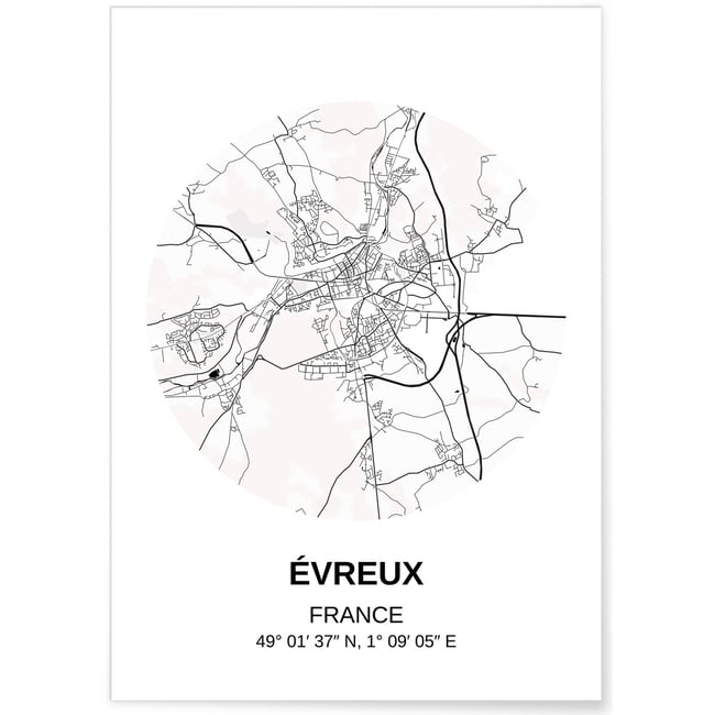 Affiche Carte Évreux Couleur blanc <span itemprop=