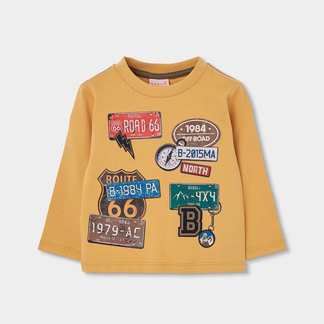 T-shirt maille garçon imprimé Route 66 jaune <span itemprop=
