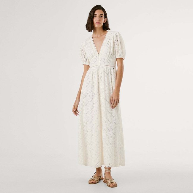 Robe Midi À Détails Ajourés blanc blanchiment <span itemprop=