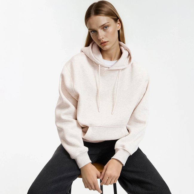 Sweat à capuche beige chiné <span itemprop=