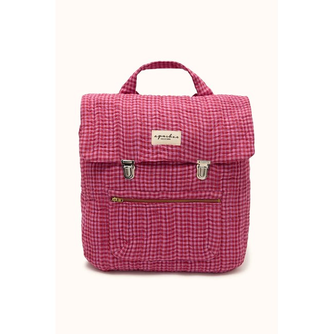 Sac à dos matelassé, LUJI carreaux rose <span itemprop=