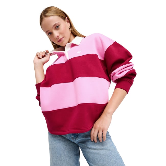 Sweatshirt à col chemise CROSS YOUR MIND. rose fuchsia pink <span itemprop=