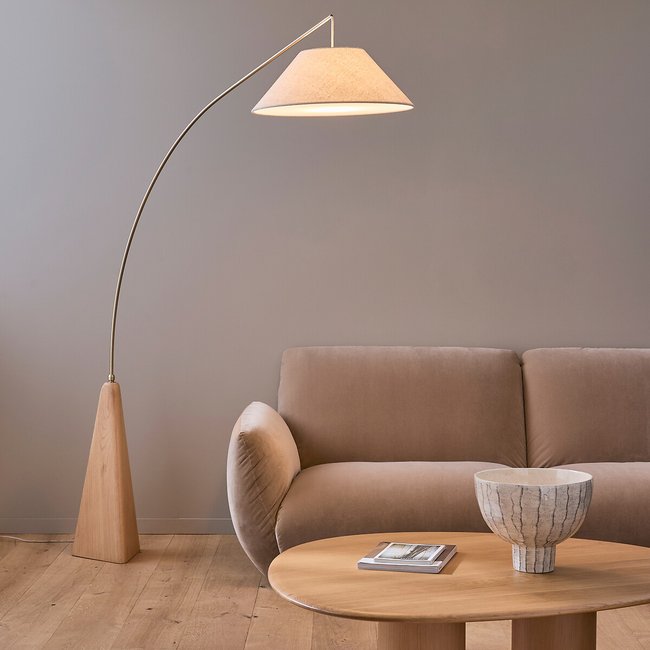 Lampadaire arc en chêne massif et lin, NESTWOOD Couleur chêne <span itemprop=