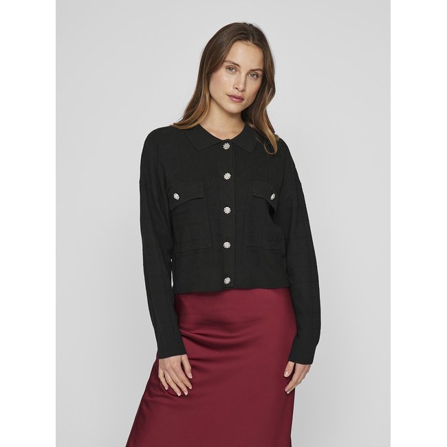 Chaqueta corta abotonada negro <span itemprop=