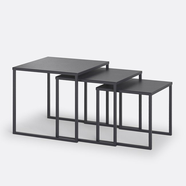 Lot de 3 tables basses gigognes métal acier, Miva Couleur noir <span itemprop=