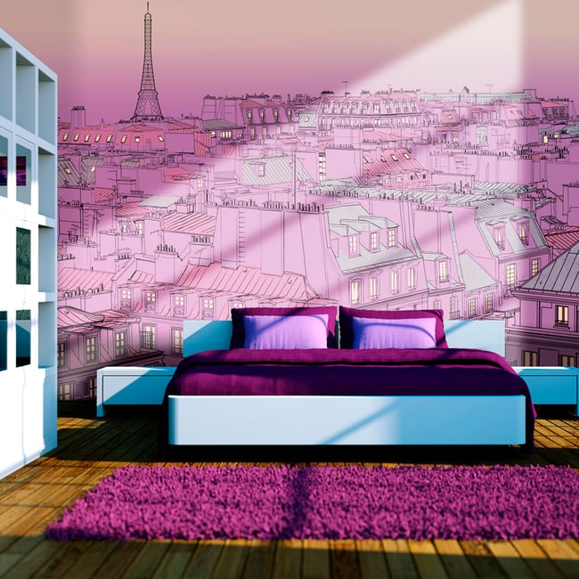 Papier peint intissé panoramique Ville et Architecture Vendredi soir à Paris Couleur jaune / doré <span itemprop=