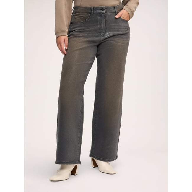 Jean straight leg à effet lamé gris <span itemprop=