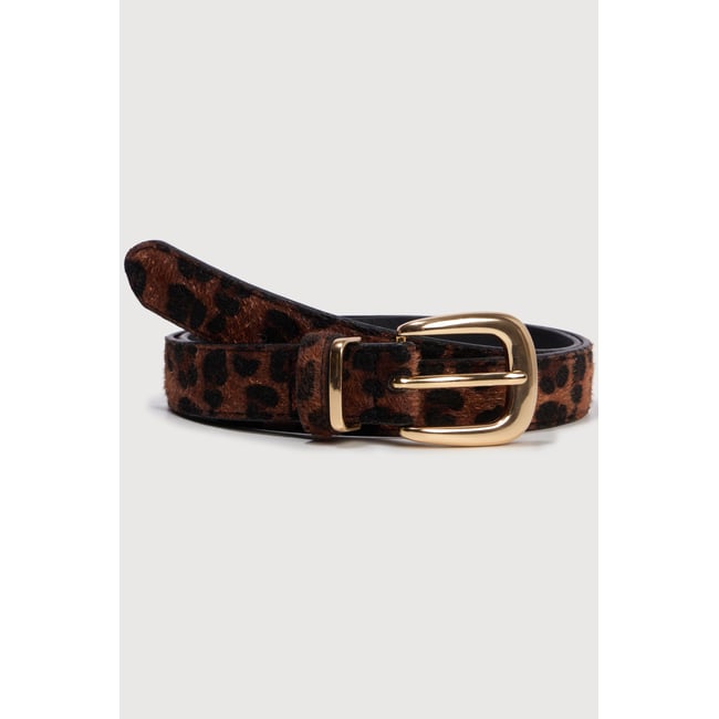 Ceinture fine imitation fourrure marron foncé <span itemprop=