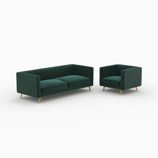 Ensemble canapé et fauteuil en velours - GATSBY Couleur vert foncé <span itemprop=