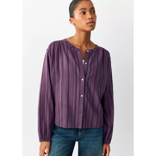 Blouse en coton rayée avec détail froncé lilas <span itemprop=