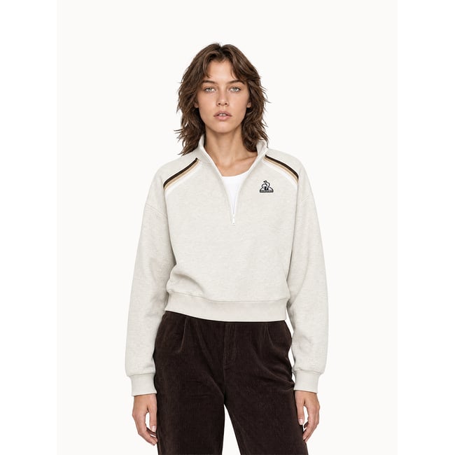Sweat demi-zippé oversize en double face avec bandes rayées Heritage beige <span itemprop=