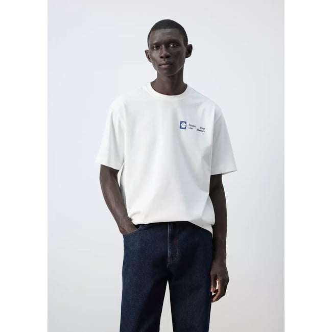 T-shirt 100 % coton imprimé blanc <span itemprop=