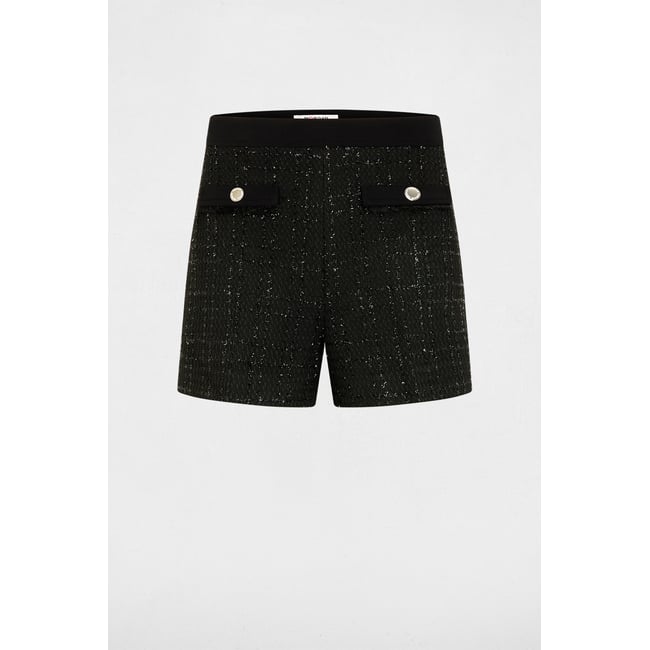 Short ajusté tweed noir <span itemprop=