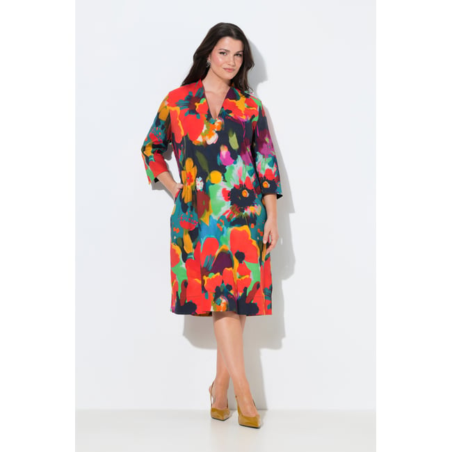 Robe midi en lin mélangé marine foncé <span itemprop=