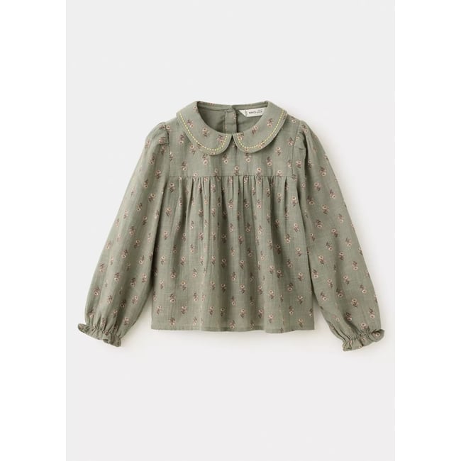 Blouse en coton à fleurs kaki <span itemprop=
