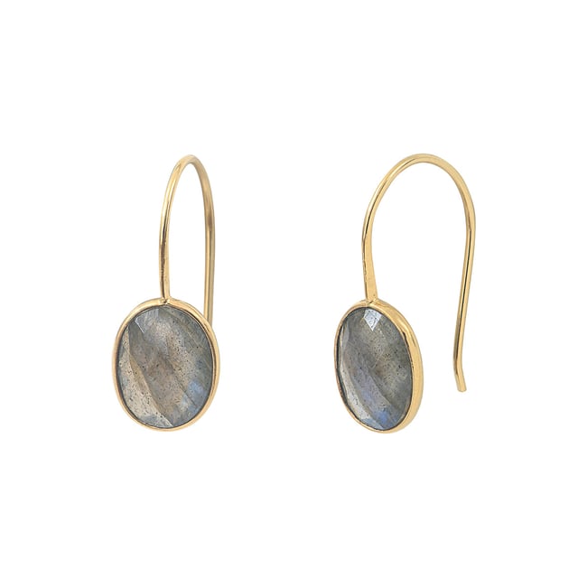 Boucles d'oreilles dorées labradorite - serti pm gris <span itemprop=