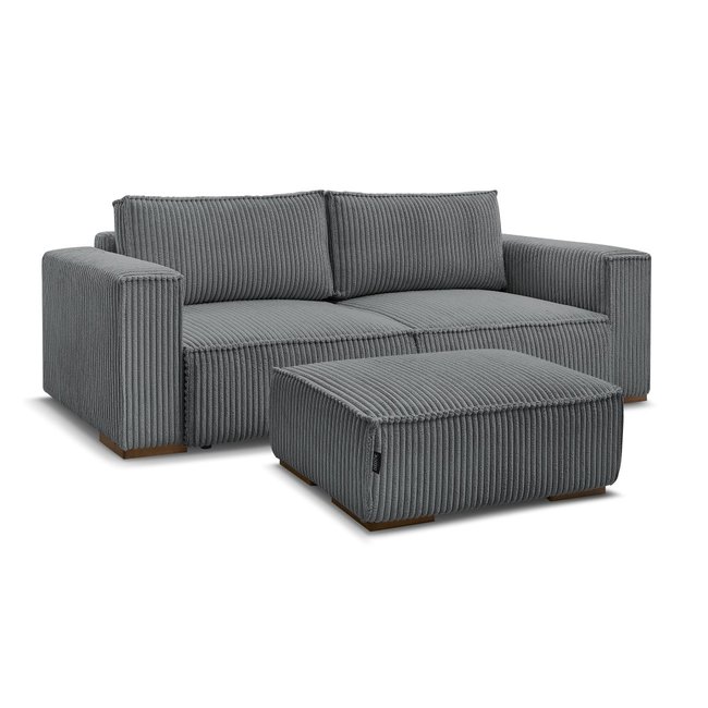 Canapé droit convertible 4 places en gros côtelé doux avec pouf, CHELSEA - BOBOCHIC