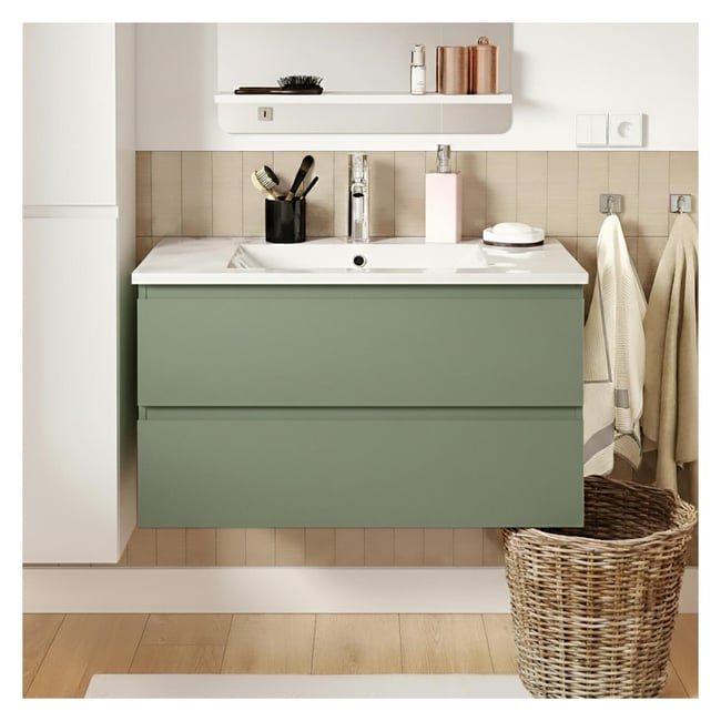 Meuble simple vasque 80cm décor chêne et robinet SORRENTO - MOB IN