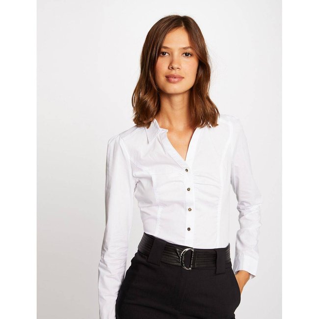 Cotton Mix Shirt in Regular Fit, white, MORGAN